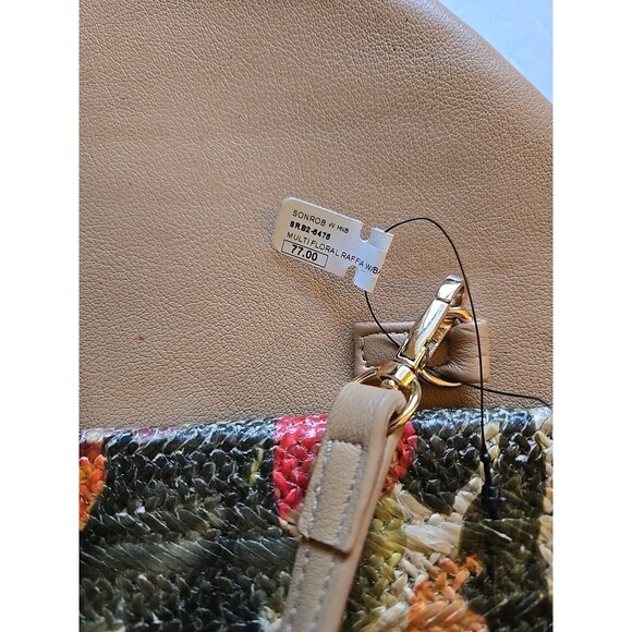 Sondra Roberts Squared Raffia Purse NEW Multicolor Floral Bamboo Clasp -oc- - Picture 14 of 16
